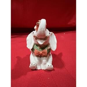 Lenox Yuletide Christmas Elephant Gift Wreath Porcelain Figurine Gold Accents